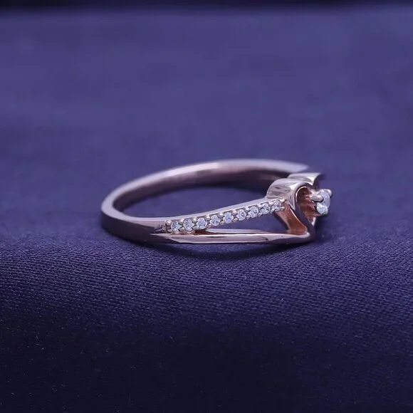 Bypass Heart Promise Ring for Women 1/10 Carat Round Moissanite, Natural or Lab